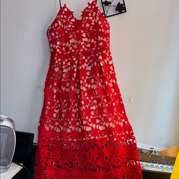 Red Crochet Strapless Midi Dress - Picture 3 of 3